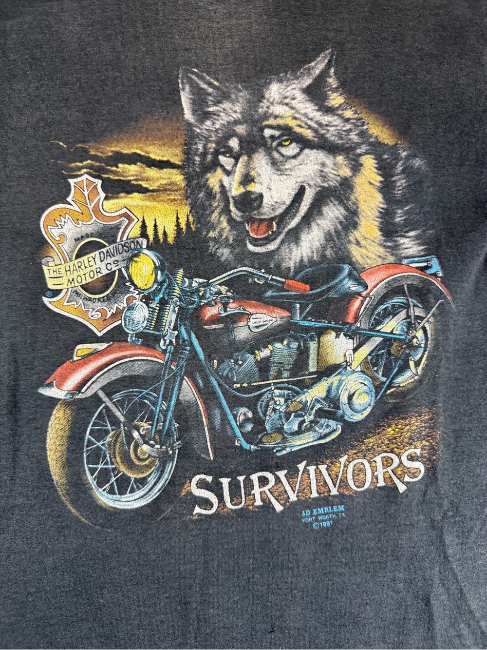 Vintage 3D Emblem Harley-Davidson Survivors Shirt 1991 Made in USA Shirt - Picture 2 of 10